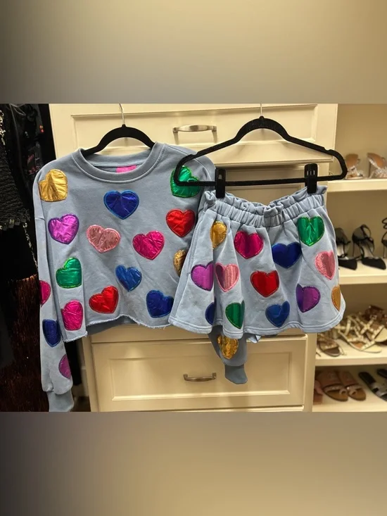 QUEEN OF SPARKLES foil heart skort set - Picture 1 of 2